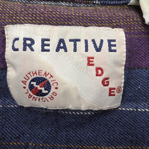 Vintage Creative Edge Shirt Mens Large Hooded Button Down Striped Cotton 90s - Picture 5 of 8